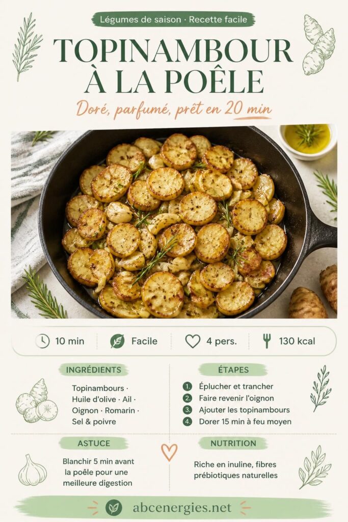 Recette topinambour à la poêle : rondelles dorées à l'ail et au romarin dans une sauteuse